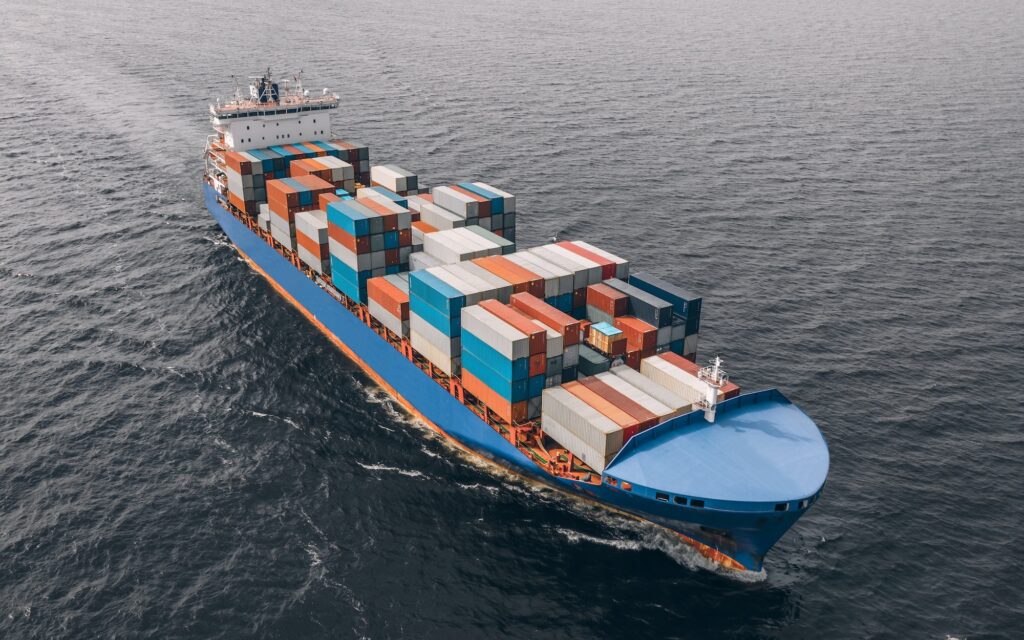 Container ship sailing in sea